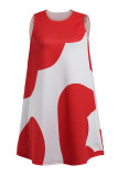 Red Fashion Casual Patchwork Basic O Neck Sleeveless A Line Dresses