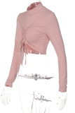 Bare Color Fashion Solid Draw String Half A Turtleneck Tops