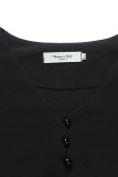 Black Casual Solid Patchwork Slit Beading With Belt O Neck One Step Skirt Dresses