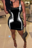 Gold Fashion Sexy Solid Basic U Neck Vest Dress