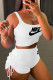 White Fashion Street Print Bandage U Neck Sleeveless Two Pieces