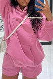 Pink Fashion Casual Solid Letter Basic O Neck Long Sleeve Two Pieces