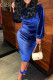 Royal Blue Sexy Solid Patchwork Off the Shoulder One Step Skirt Dresses