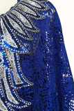 Colorful Blue Casual Solid Bandage Split Joint Appliques V Neck Straight Plus Size Dresses