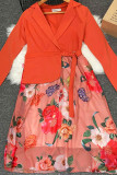 Orange Pink Casual Print Split Joint Turn-back Collar A Line Dresses