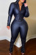 Black Sexy Solid Backless Turndown Collar Long Sleeve Two Pieces