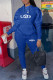Blue Fashion Casual Print Letter Hooded Collar Long Sleeve Two Pieces