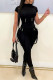 Black Casual Solid Bandage Patchwork Half A Turtleneck Short Sleeve Two Pieces