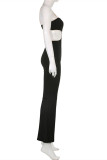 Black Fashion Sexy Patchwork Solid Backless Spaghetti Strap Skinny Jumpsuits