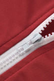Red Casual Sportswear Solid Hollowed Out Patchwork Zipper Zipper Collar Long Sleeve Two Pieces