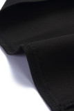Black Casual Solid Patchwork Slit Beading With Belt O Neck One Step Skirt Dresses