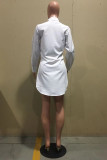 White Fashion Casual Solid Slit Turndown Collar Tops