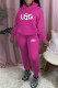 Rose Red Fashion Sportswear Print Letter Hooded Collar Long Sleeve Two Pieces