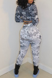 Black Fashion Sexy Print Bandage V Neck Long Sleeve Two Pieces