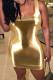 Gold Fashion Sexy Solid Basic U Neck Vest Dress