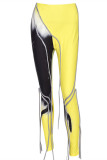 Yellow Fashion Casual Print Patchwork Skinny High Waist Pencil Trousers