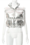 Silver Fashion Casual Solid Patchwork Mandarin Collar Outerwear