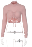Bare Color Fashion Solid Draw String Half A Turtleneck Tops