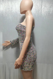 Silver Fashion Patchwork Sequins One Shoulder Pencil Skirt Dresses