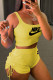 Yellow Fashion Street Print Bandage U Neck Sleeveless Two Pieces