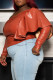 Brown Plus Size Solid Flounce Off the Shoulder Tops