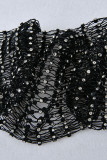White Sexy Hollowed Out Patchwork See-through Rhinestone Regular Mid Waist Pencil Patchwork Bottoms