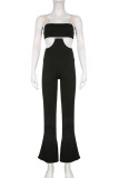 Black Fashion Sexy Patchwork Solid Backless Spaghetti Strap Skinny Jumpsuits