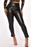 Black Sexy Solid Patchwork Slit Regular High Waist Pencil Solid Color Bottoms