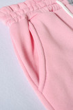 Pink Casual Solid Patchwork Hooded Collar Long Sleeve Two Pieces