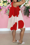 Red Fashion Casual Patchwork Basic O Neck Sleeveless A Line Dresses