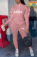 Pink Fashion Casual Print Letter Hooded Collar Long Sleeve Two Pieces