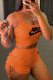 Orange Fashion Street Print Bandage U Neck Sleeveless Two Pieces