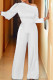 White Casual Solid Patchwork Oblique Collar Straight Jumpsuits