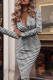 Black White Fashion Sexy Print Basic V Neck Long Sleeve Dresses