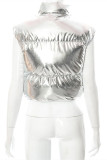 Silver Fashion Casual Solid Patchwork Mandarin Collar Outerwear