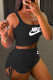 Black Fashion Street Print Bandage U Neck Sleeveless Two Pieces