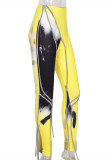 Yellow Fashion Casual Print Patchwork Skinny High Waist Pencil Trousers