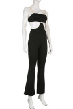 Black Fashion Sexy Patchwork Solid Backless Spaghetti Strap Skinny Jumpsuits