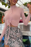 Bare Color Fashion Solid Draw String Half A Turtleneck Tops
