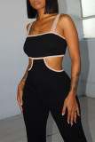 Black Fashion Sexy Patchwork Solid Backless Spaghetti Strap Skinny Jumpsuits