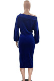 Blue Sexy Solid Split Joint Off the Shoulder One Step Skirt Dresses