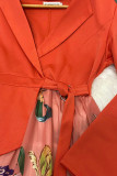 Orange Pink Casual Print Split Joint Turn-back Collar A Line Dresses