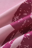 Pink Fashion Casual Print Basic O Neck Long Sleeve Two Pieces
