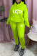 Fluorescent Green Fashion Sportswear Print Letter Hooded Collar Long Sleeve Two Pieces