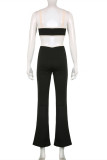 Black Fashion Sexy Patchwork Solid Backless Spaghetti Strap Skinny Jumpsuits