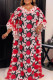 Red Casual Print Hollowed Out Split Joint V Neck Straight Plus Size Two Pieces