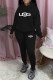 Black Fashion Sportswear Print Letter Hooded Collar Long Sleeve Two Pieces