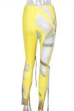 Yellow Fashion Casual Print Patchwork Skinny High Waist Pencil Trousers