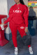 Red Fashion Casual Print Letter Hooded Collar Long Sleeve Two Pieces