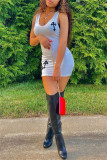 White Fashion Sexy Print Basic U Neck Vest Dress